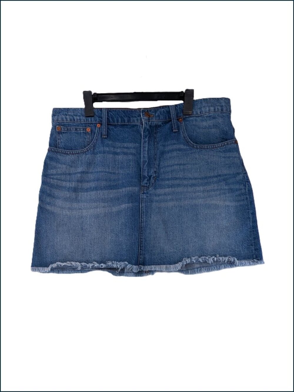 Madewell Denim Mini Skirt Womens Size 34 Blue Jeans Pockets Raw Hem Logo Classic